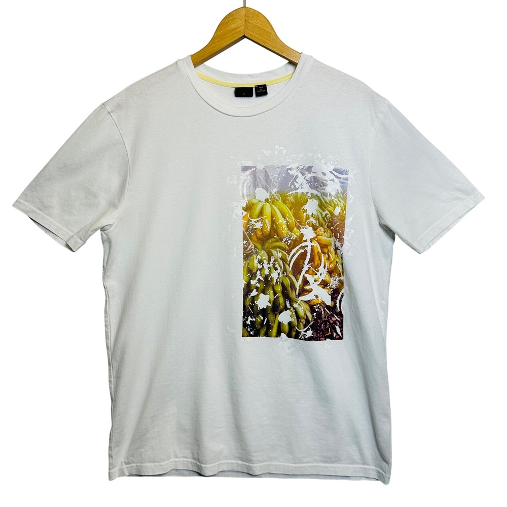 Hugo Boss T-Shirt Mens L White Graphic Print Short Sleeve Cotton Tee